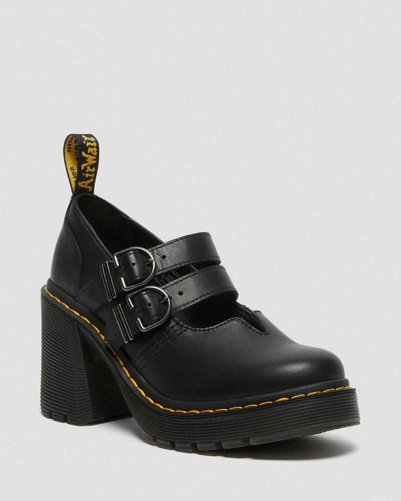 Black Women\'s Dr Martens Eviee Sendal Leather Heeled Casual Shoes | CA 99KOR